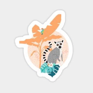 Lemurs in a Peach Jungle Sticker